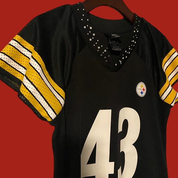 RARE NLF Team Apparel/Reebok Studded Steelers Polamlu Jersey w/ flutter shoulder - Picture 2 of 5